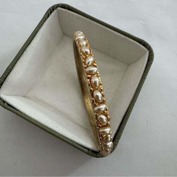 Vintage Kenneth Jay Lane Faux Pearls Gold Toned Bangle Bracelet
